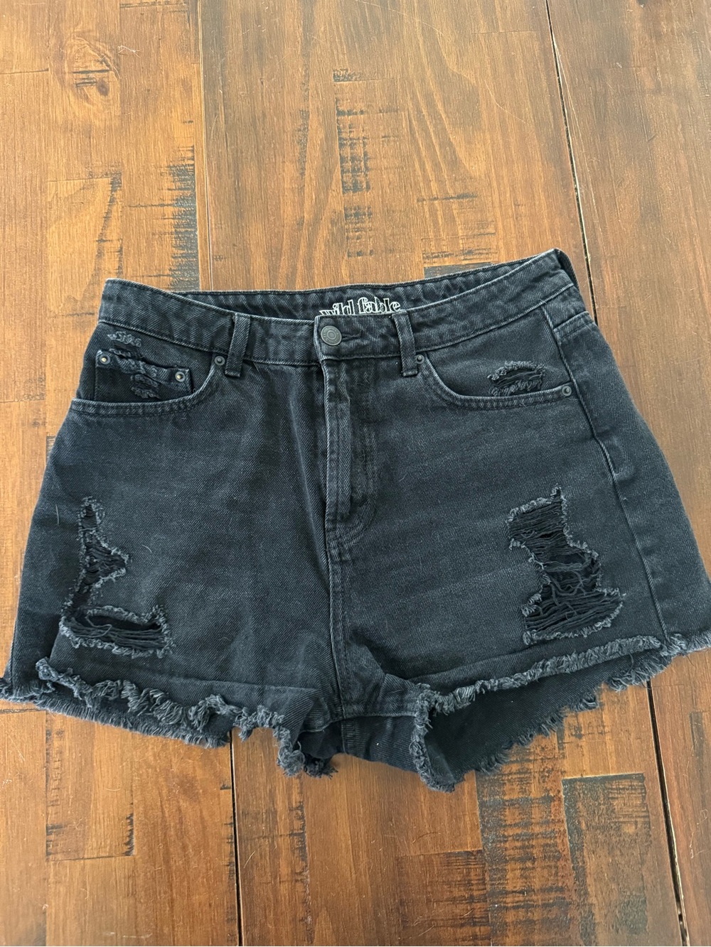 Wild Fable Black Distressed High Rise Denim Jean Shorts Size 4 Frayed Hem